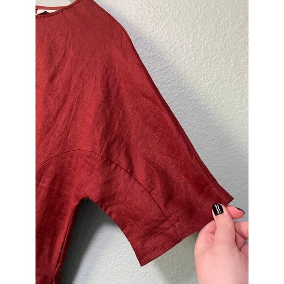 Elk French 100% Linen Midi Shirt Short Sleeves Copper Dress Size‎ 8 - Picture 9 of 11